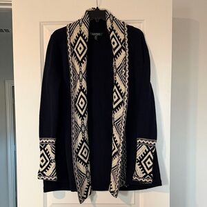 Lauren Ralph Lauren Navy and Cream Geometric Cardigan